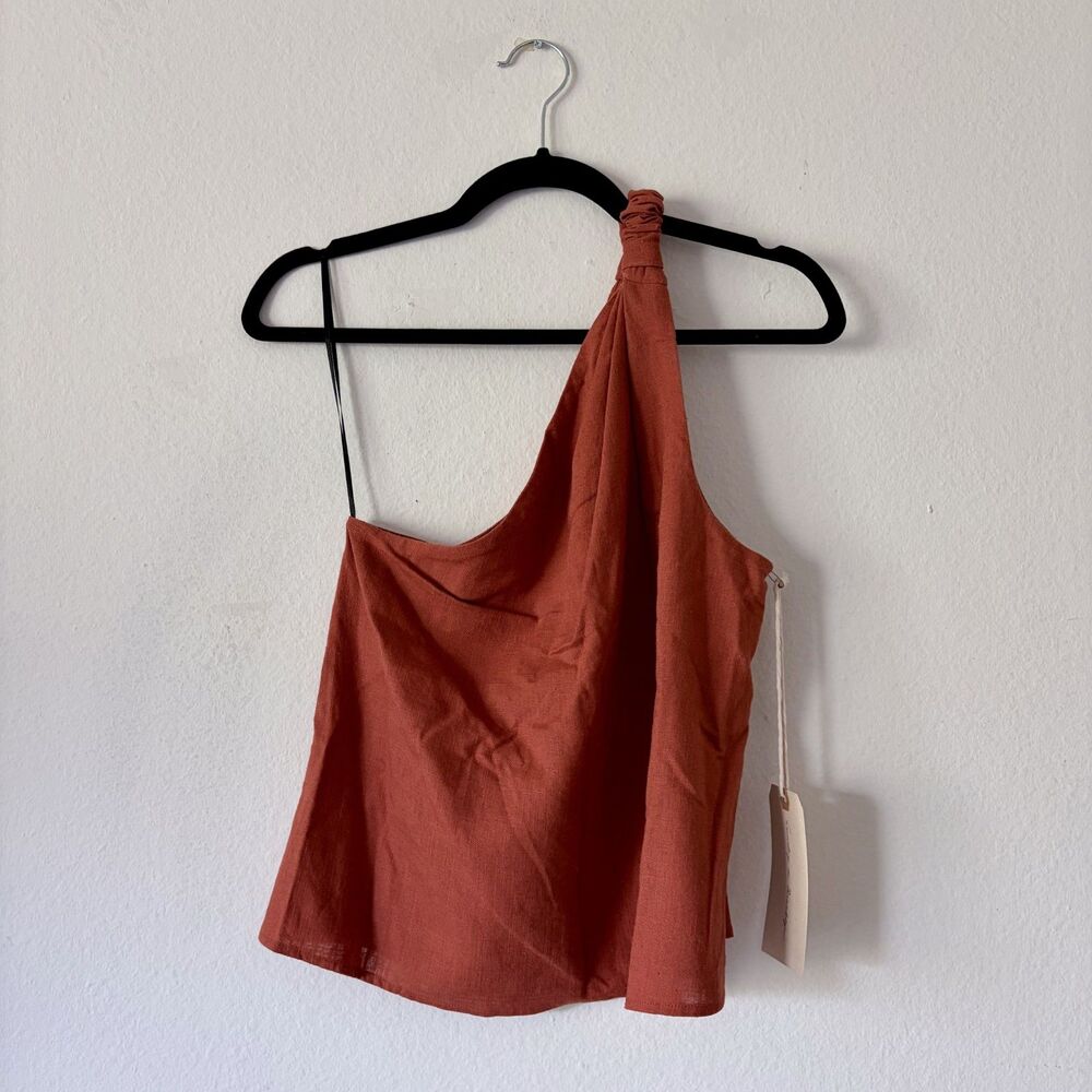 NWT Sunday In Brooklyn Anthropologie One Shoulder Twist Top Burnt Orange S